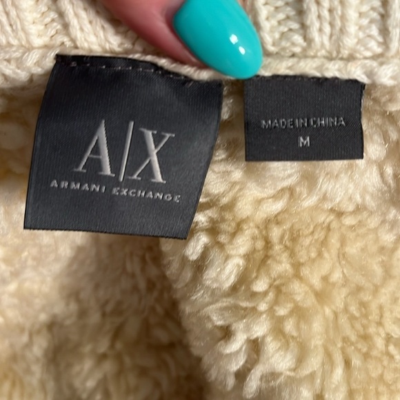A/X Armani Exchange Sweater Jacket Faux Sherpa & Suede Cream Color Size Medium - Picture 8 of 10